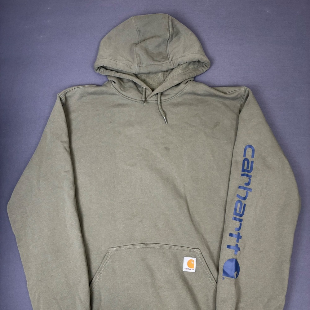 Carhartt Men's Olive Green Loose Fit Logo Sleeve Graphic Pullover Hoodie L Tall